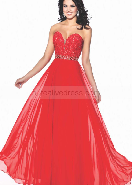 Sweetheart Neckline Lace Chiffon Beaded Long Prom Dress